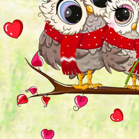Двусторонняя наклейка с изображением совы из мультфильма, узор в виде сердца с любовью, водонепроницаемые наклейки для создания атмосферы, свадебное украшение для дома