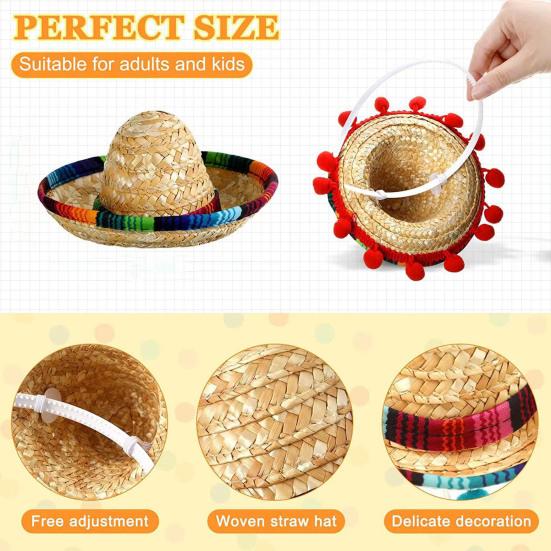 6 шт., повязка на голову сомбреро на Хэллоуин, мексиканские вечерние шапки с плюшевыми помпонами, праздничные фиесты, реквизит для косплея