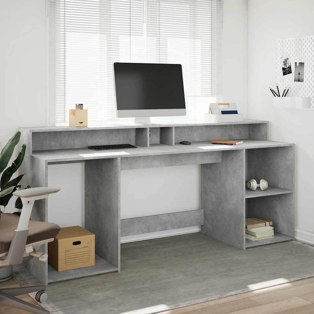 LED Desk Concrete Grey 200x55x91 cm Engineered Wood