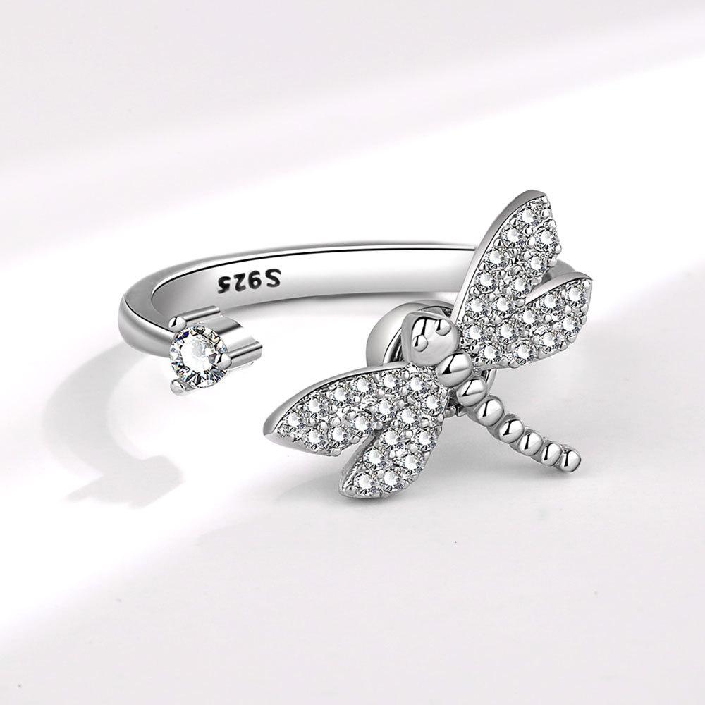 Spinning Zircon Dragonfly Open Ring Personalized Fashion Jewelry For Women Adjustable Finger Band