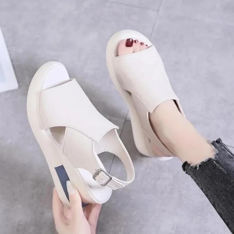 Летние босоножки на танкетке и платформе, модные ретро-туфли Romen, пляжная женская обувь, повседневные, с открытым носком, мягкие, удобные, Sandalias De Mujer 35-42