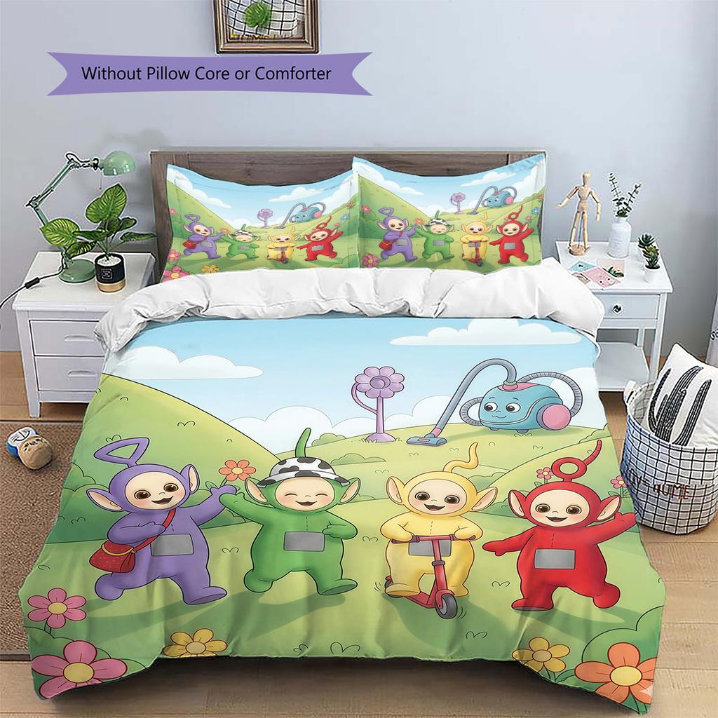 Teletubbies Pattern Bedding Quilt Set Home Decoration Gift (1 * duvet cover + 2 * pillowcase without core)