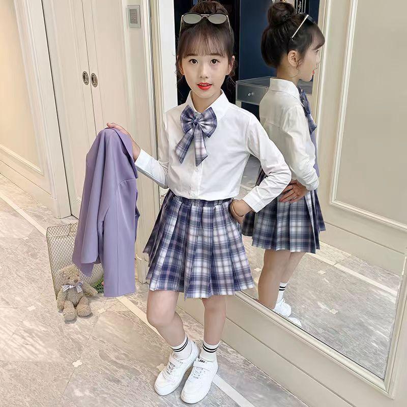 Весенне-осенний костюм для девочек, детская юбка из трех частей, весенняя школьная форма JK, юбка принцессы