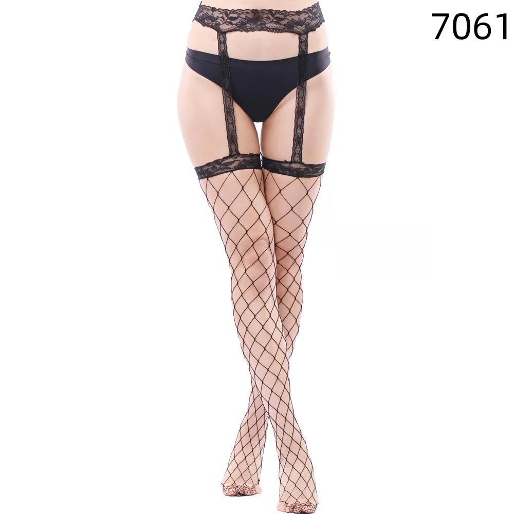 Женские сексуальные кружевные колготки с поясом для чулок, нижнее белье, высокие чулки с подвязками, колготки в сеточку, большие размеры