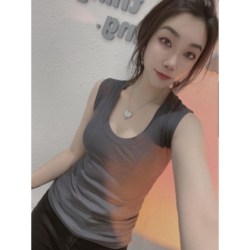 Однотонный чистый вариант жилета с U-образным вырезом для женщин на лето, новый прошитый хлопковый внутренний низ без рукавов