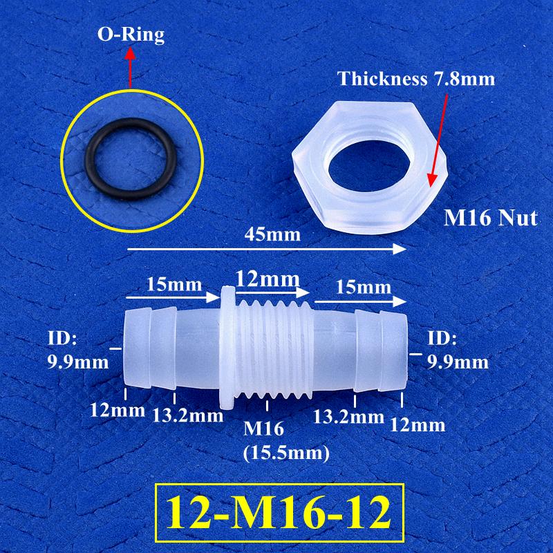 M6-M16 To 3-12mm Direct Connectors With Hex Nut  O-Ring Aquarium Tank Air Pump Adapter Garden Irrigation PP Pagoda Hose Joint