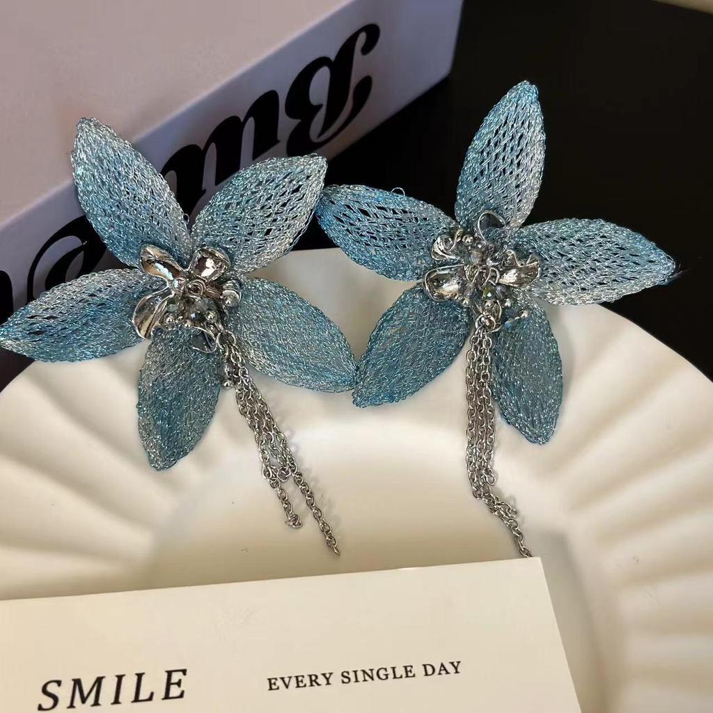 Exquisite Pink Lace Flower Necklace & Tassel Earrings Set