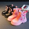 2024 New Pink Sweet Girls Short Boots Zipper PU Kids Fashion Causal Shoes Autumn Winter Versatile Soft Princess Black Child Shoe