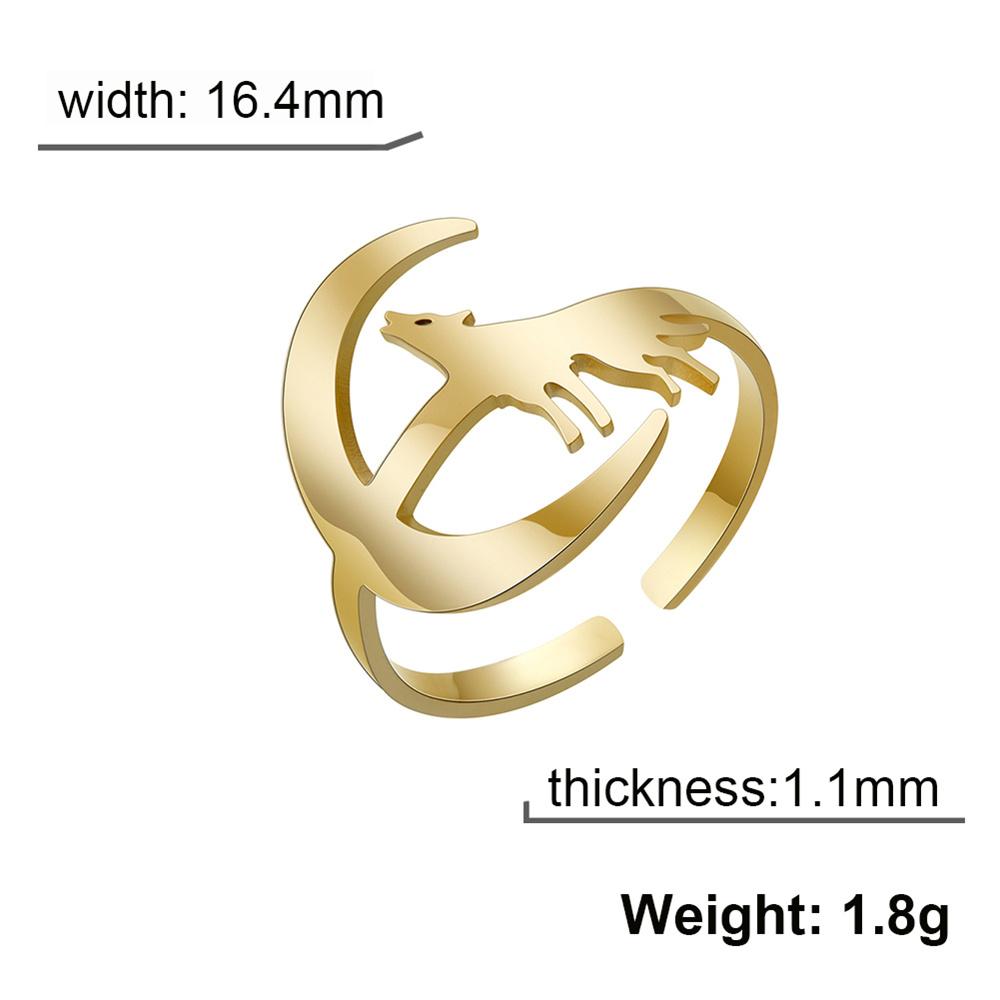 Cazador Wolf on the Moon Open Women's Ring Animal Couple Rings Party Birthday Gift Stainless Steel Jewelry 2026 Wholesale New