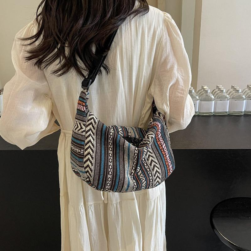 Сумка через плечо в племенном стиле, складная, кроссбоди, на молнии, в полоску, сумка-хобо кроссбоди для женщин, повседневная сумочка CLE