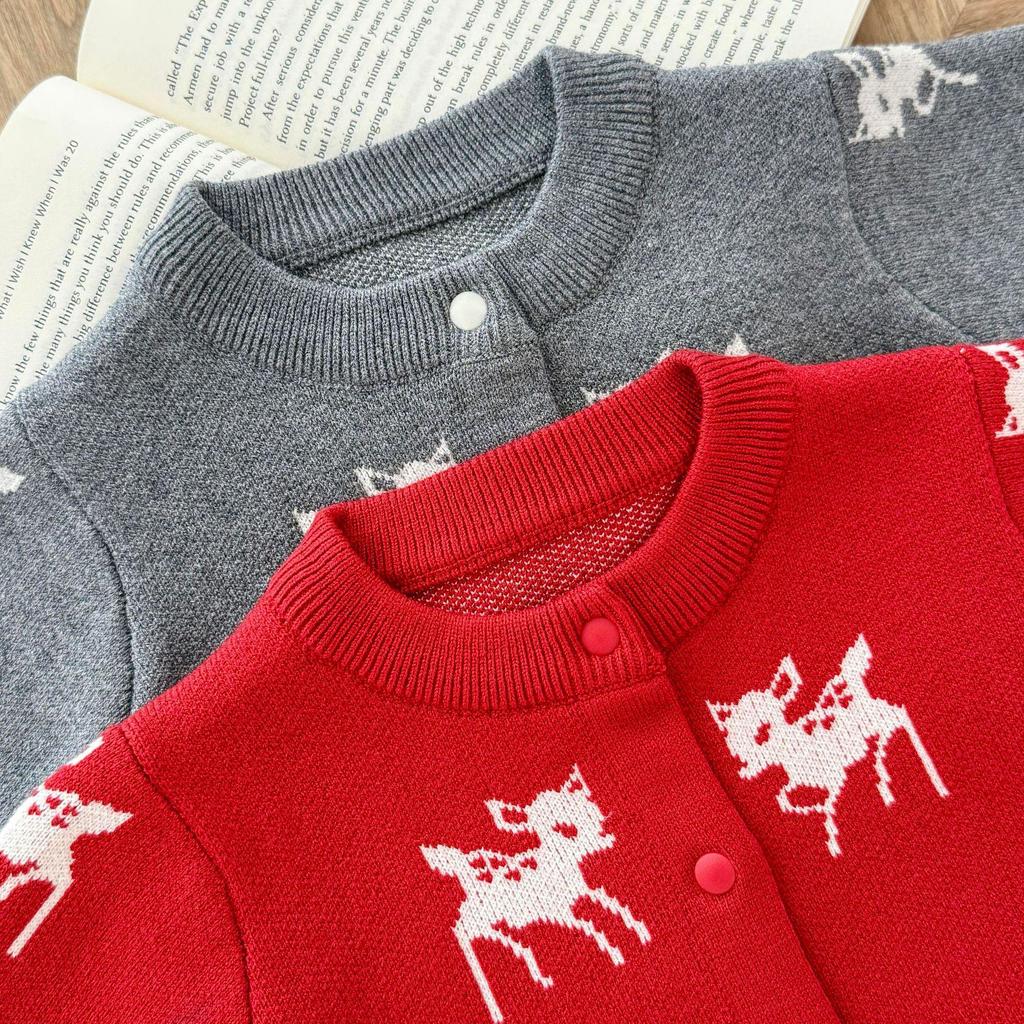Комплект вязаного жаккардового ромпера и кардигана с оленями для младенцев, для мальчиков и девочек - Осень/Зима