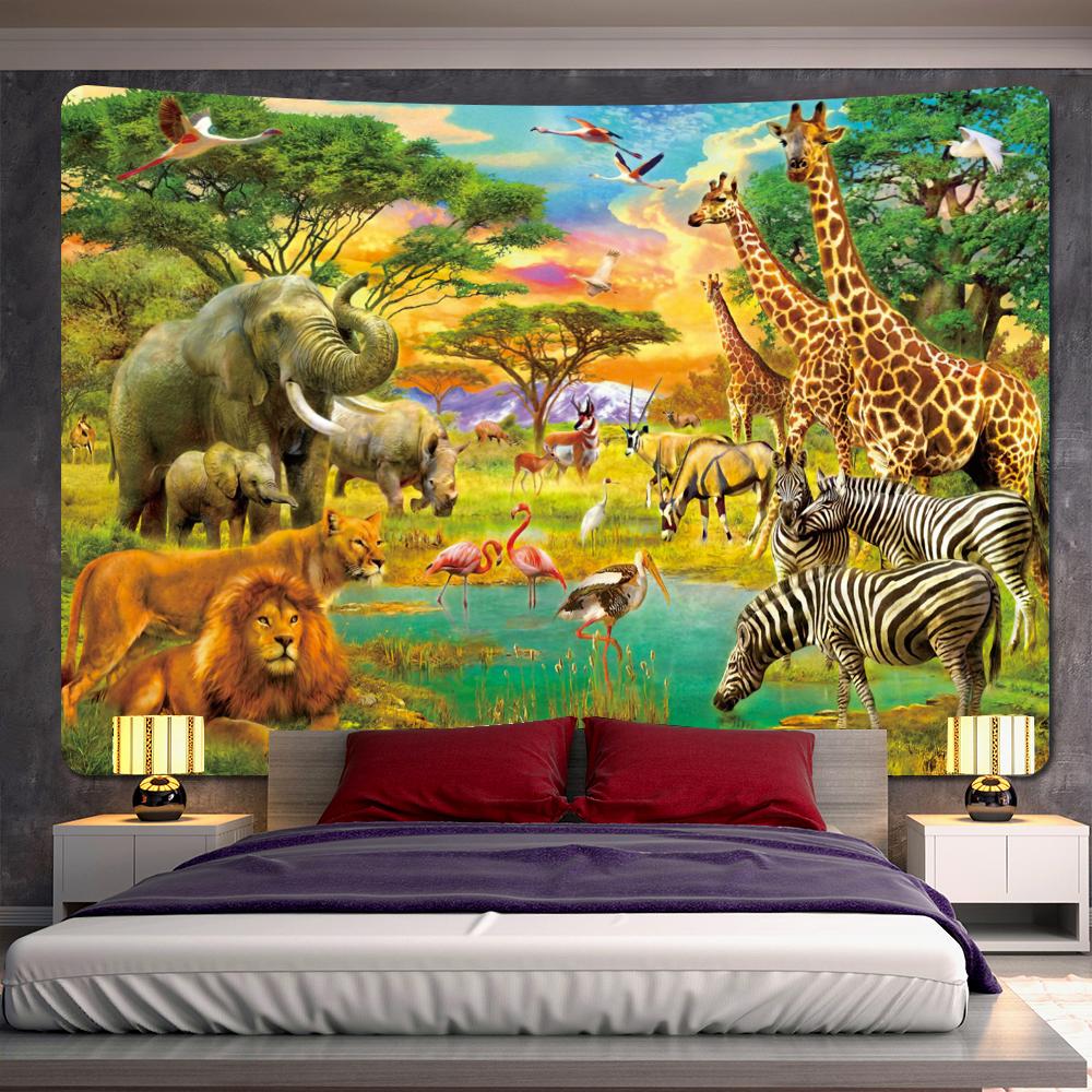 Лесное животное, украшение для дома, художественный гобелен, богемное украшение, психоделический настенный декор для спальни, гобелен