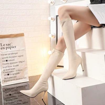 Обувь Туфли с острым носком для женщин на высоком каблуке Женские сапоги зимние до колена Длинные эластичные элегантные рабочие на каблуке Gyaru Качество Pu