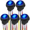 5Pcs 12V 20A Waterproof Rocker Switch Blue LED Lighted Round ON Off 3 Pin 12 Volt Weatherproof Illuminated Toggle for Marine Car RV Truck