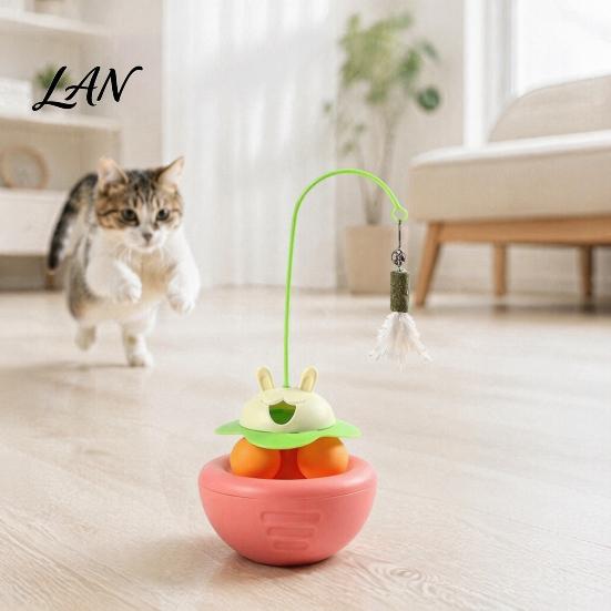 Cat Track Ball Toy Interactive Toy, Wobbling Feather with Catnip, Wobble Hunting Instinct for Indoor Cats Self-Entertainment