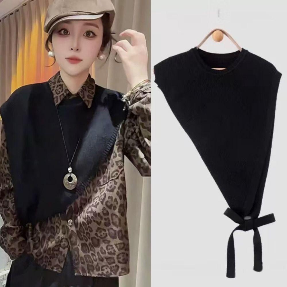 Fashion Women's Knitted Shawl Niche Design Vest Skew Triangle Shawl Crossbody Shawl for Blouse