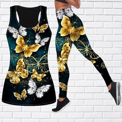 Зеленый полый наряд для йоги с принтом бабочки для женщин, модные леггинсы для тренировок, спортивные повседневные штаны для фитнеса и йоги