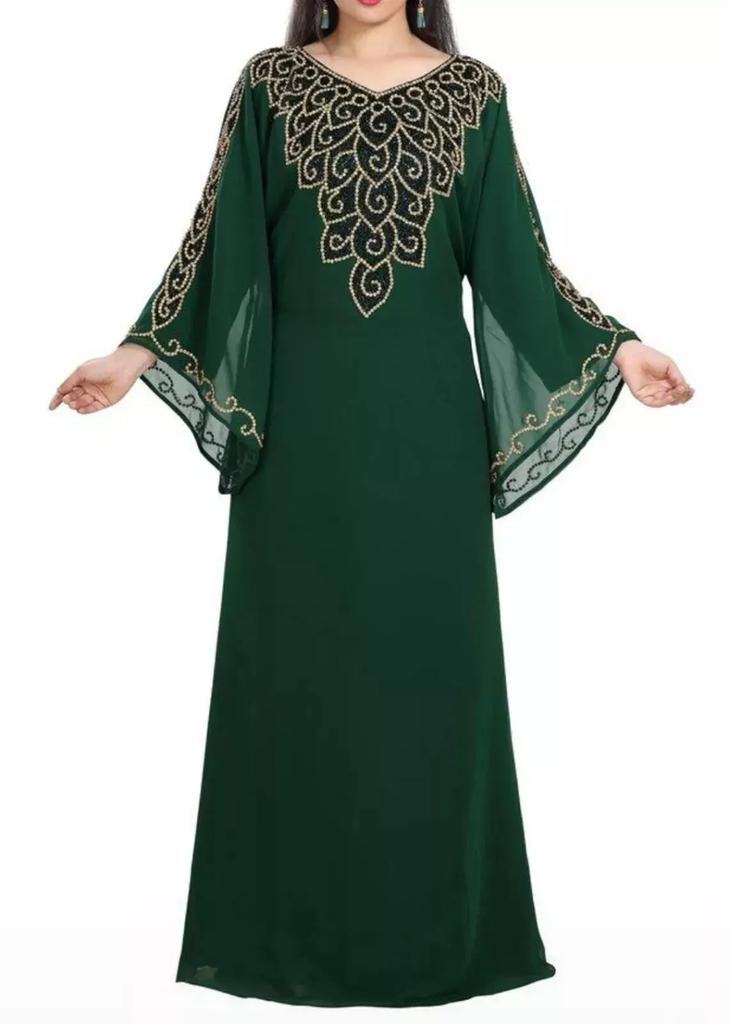 Зеленый новый марокканский кафтан Фараша Дубай Стильное платье Жоржет Абая Платье