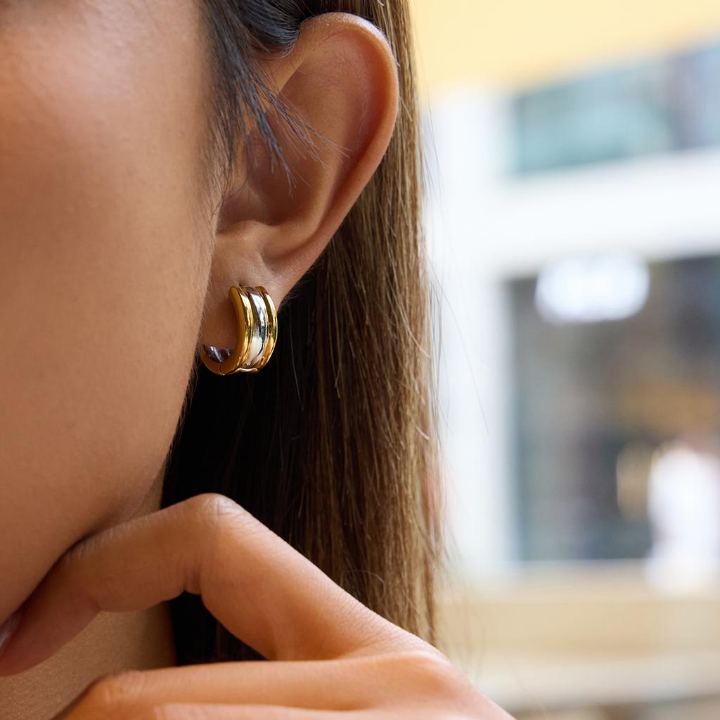 Yori Gold Silver Mix Color Wide Three Layer Earrings for Women 18K Gold Waterproof Plated Versatile Daily Jewelry Bijoux