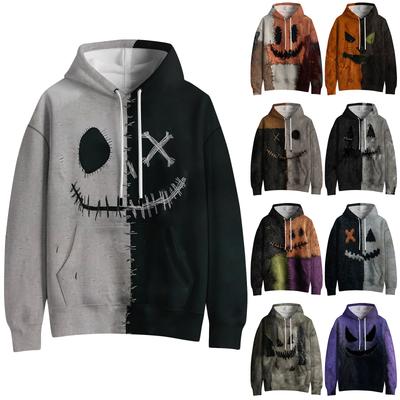 Женский модный пуловер с длинным рукавом, толстовка с капюшоном и карманом, с принтом на Хэллоуин