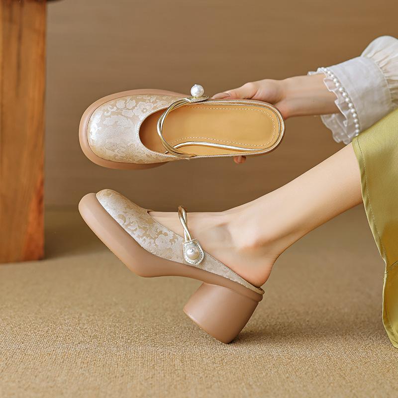 Baotou Half Slippers Women's Summer Half-care Women's Shoes Wear Sandals New Chinese Style Shoes Thick Heels High Heels