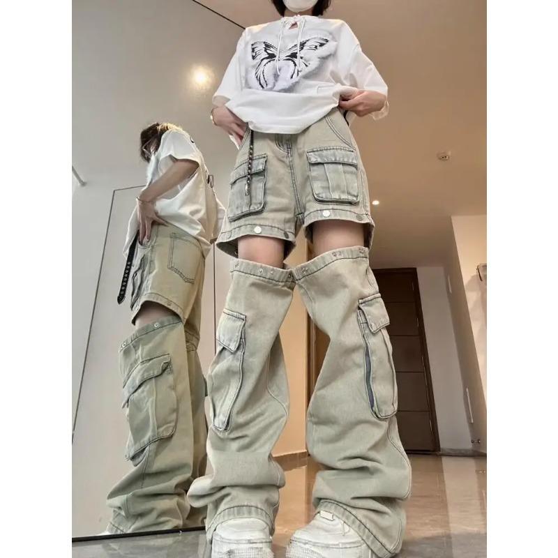 Harajuku Vintage High Waist Loose Jeans Pockets Patchwork Sexy Брюки женские Y2K Wide Leg Baggy High Street Style Denim Брюки