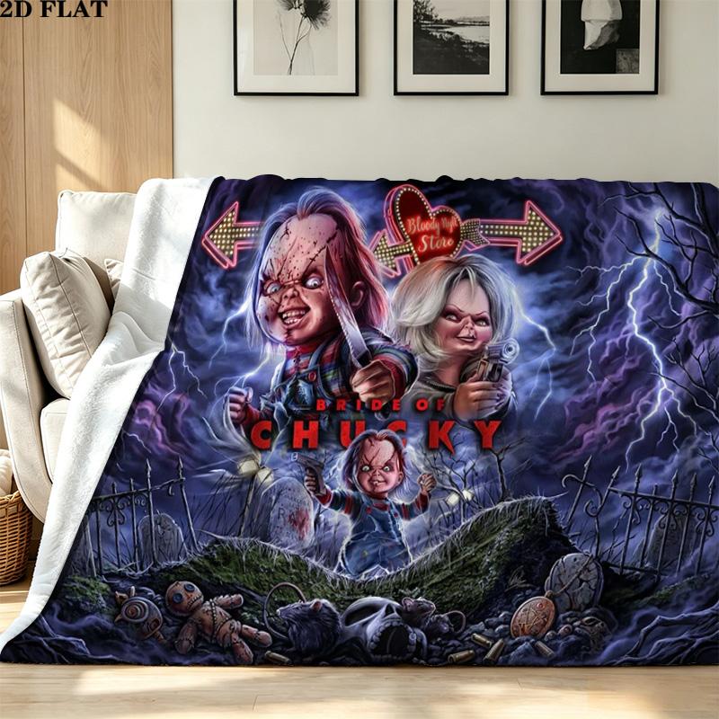 Chucky Horror Halloween Print Flannel Blanket High Quality Warm Comfortable Cover for All Seasons Perfect for Gifts Home Decor