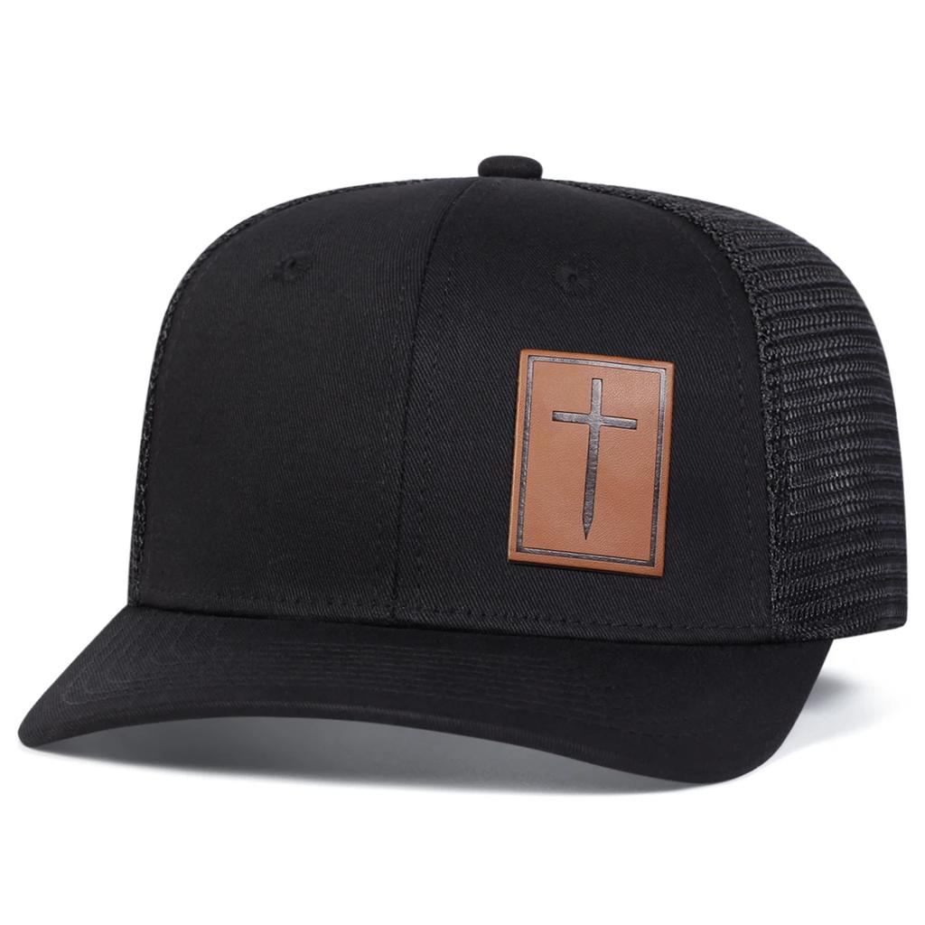 Unisex Cross Brown Leather Label Baseball Net Caps Outdoor Adjustable Spring and Summer Casual Sunscreen Hat