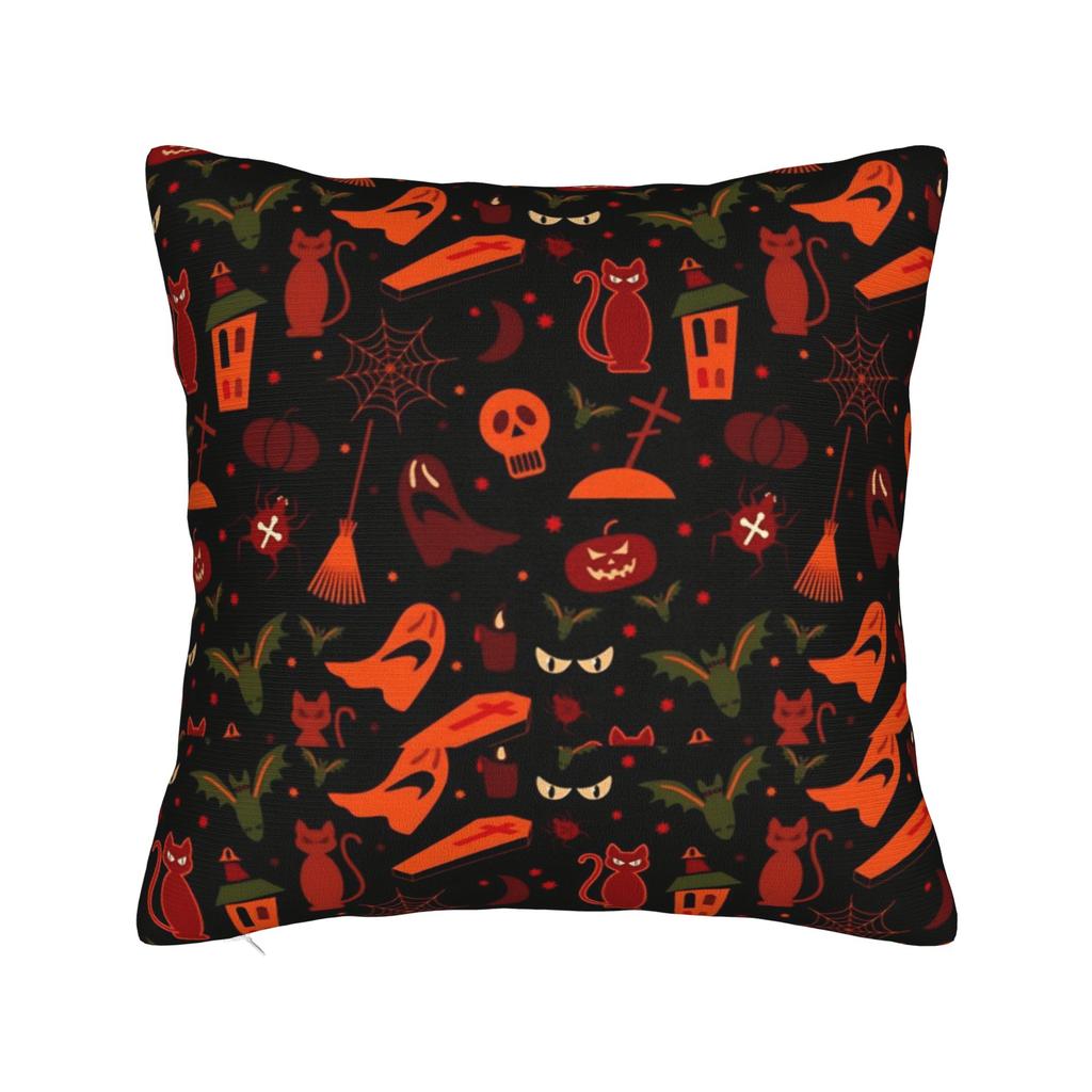 Decorative Pillowcase Halloween Ghost Pumpkin Spooky Trick Or Treat Witch Chair Throw Pillow Case Cover Zipper Multiple Sizes