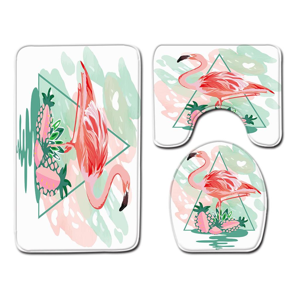 Flamingo Bathroom Toilet Three-Piece Floor Mat Doormat Bathroom Carpet