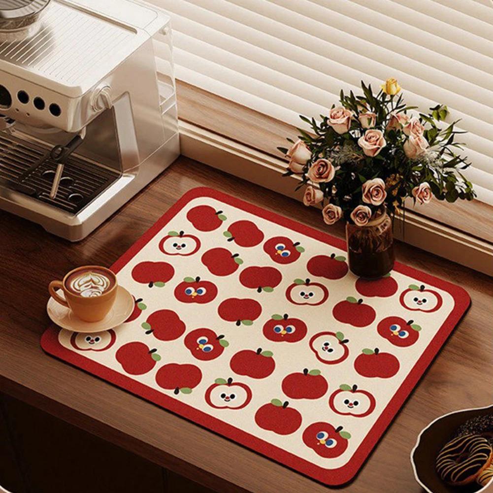 Tabletop Drainage And Water Absorption Pad Cute Apple Grid Pattern Insulation Meal Pad