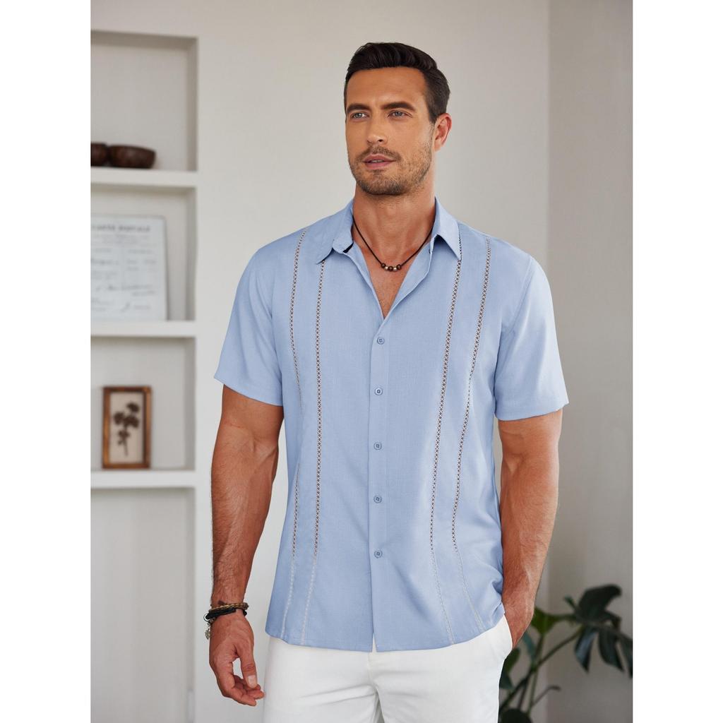 Men's Casual Short Sleeved Button Up Shirt, Summer Beach Shirt