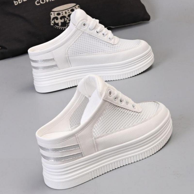 Akexiya Women's Spring Summer Slippers Hollow Breathable Thick Bottom Casual Half Slippers Lazy Shoes Women Little White Shoes