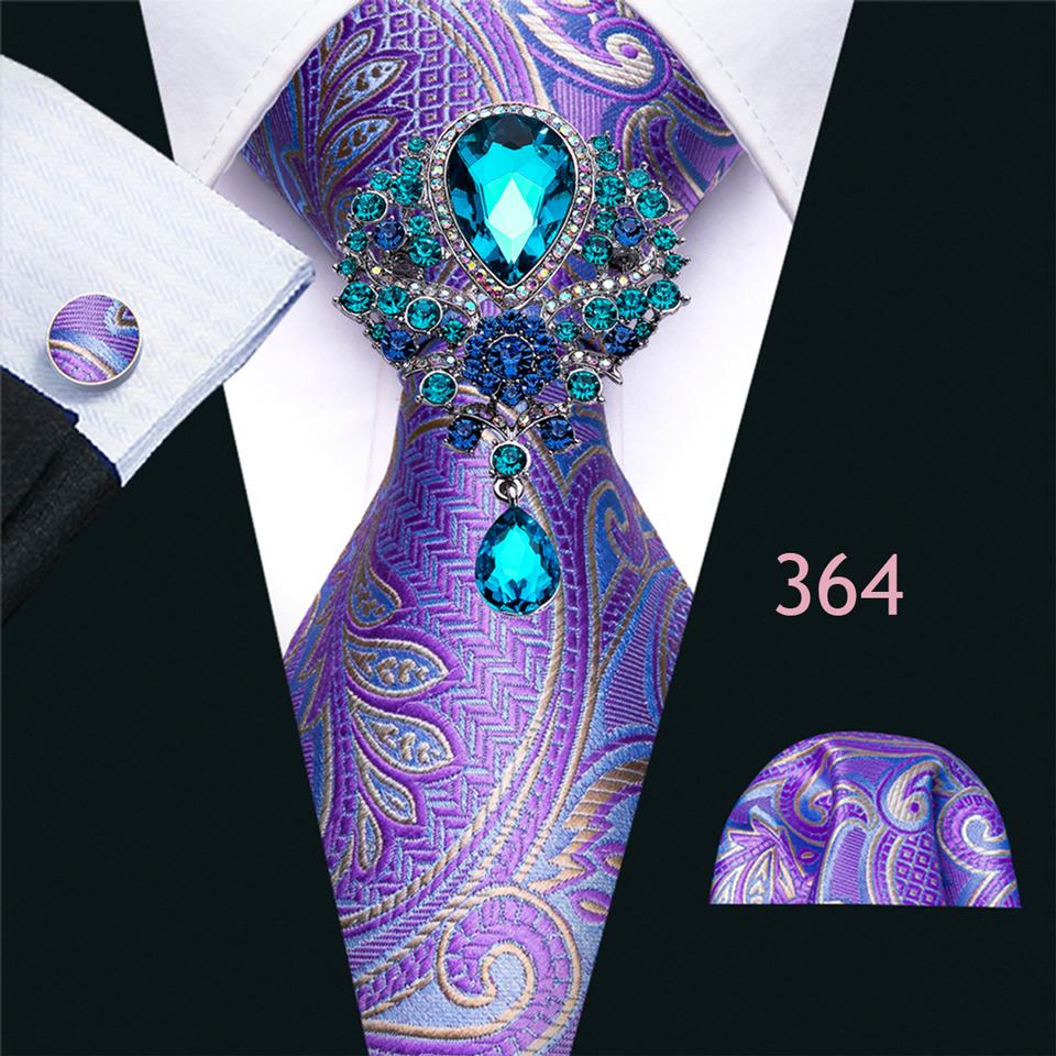 Barry.Wang Mens Luxury Ties with Brooch Hanky Cufflink Paisley Silk Necktie Woven Wedding Set