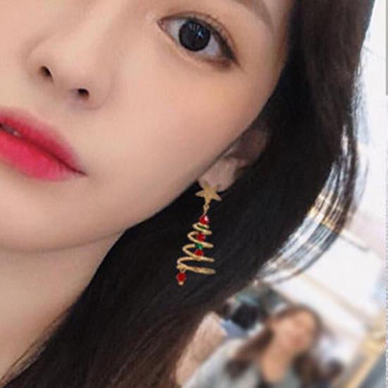 1 пара серег «Рождественская елка» с пятиконечной звездой и контрастным покрытием, украшения с тонкой текстурой, висячие