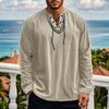 Мужская повседневная рубашка со шнуровкой и V-образным вырезом, свободный крой, длинные рукава, винтажная этническая рубашка в стиле бохо, весна-осень, дышащая хлопковая мужская толстовка, топ