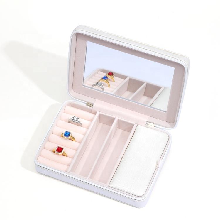 Pure Color Travel Jewelry Bag With Mirror Jewelry Cosmetics Multifunctional Storage Box