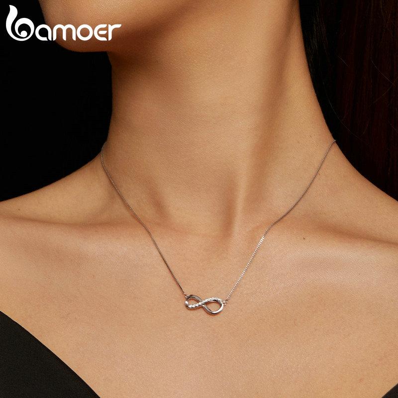 BAMOER стерлингового серебра 925 пробы, подвеска «Бесконечная любовь», ожерелье из муассанита, лаборатория, бриллиантовая цепочка на шею для женщин, юбилейные ювелирные изделия