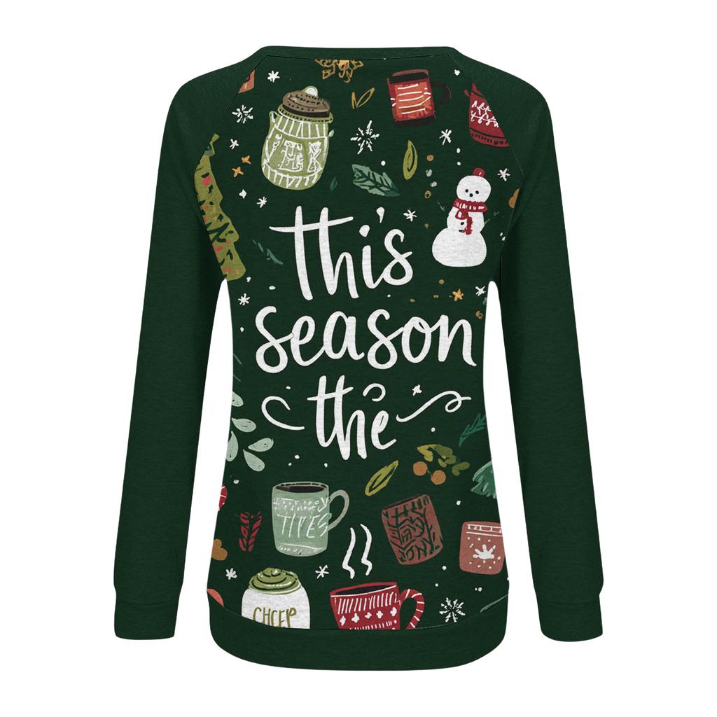 Женский модный повседневный свитшот с длинным рукавом и рождественским принтом на шее