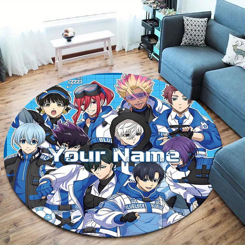 Blue Lock Soccer Custom Name Round Area Rug Carpet Rug For Living Room Bedroom Sofa Playroom Decor Nonslip Floor Mat