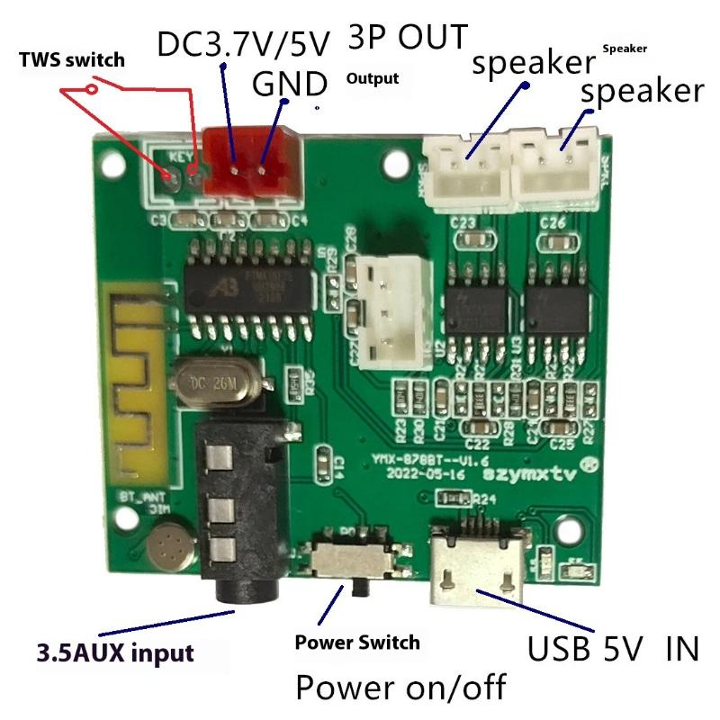 Многофункциональный динамик DIY 5.2 модуль BT 5 В 5 Вт+5 Вт TWS плата усилителя мощности 3.5Aux беспроводная плата PCBA