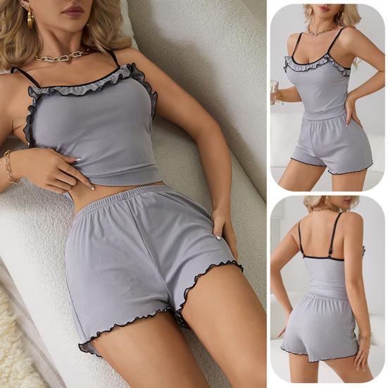 2 шт./комплект, женская летняя пижама, костюм с оборками, пэчворк, без рукавов, с открытой спиной, полицейский топ, мини-шорты с высокой талией, повседневная ночная рубашка, облегающая одежда для сна