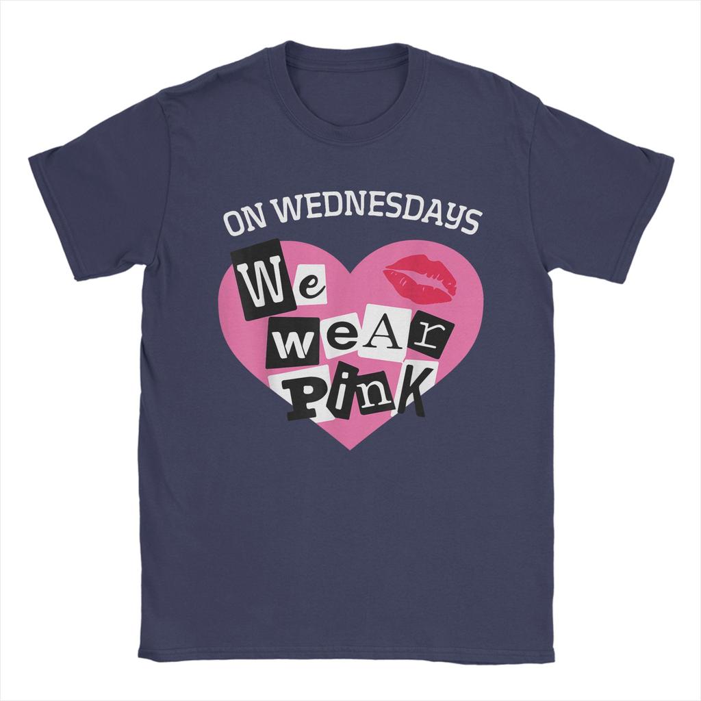 Novelty On Wednesday We Wear Pink Funny T-Shirts for Men Round Collar Pure Cotton T Shirts  Short Sleeve Tees Gift Idea Tops
