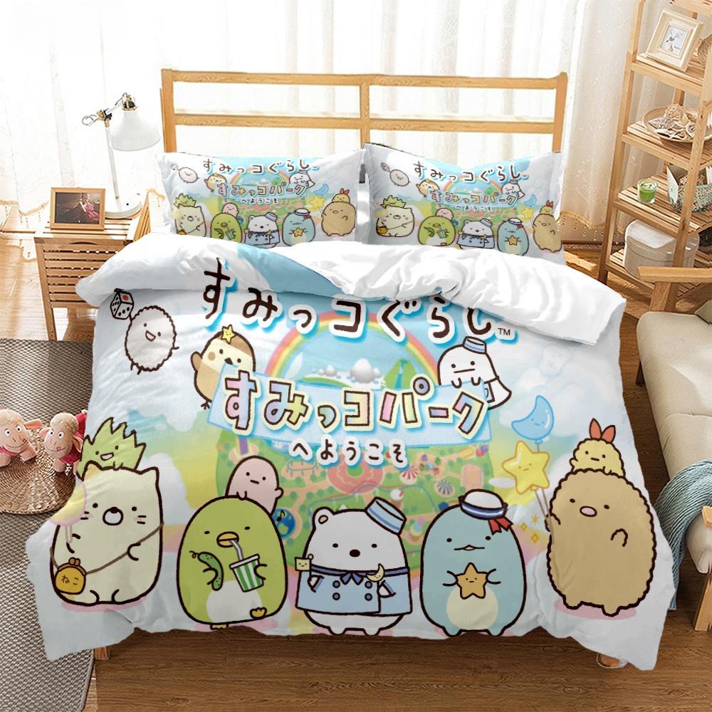 Мультяшный аниме Sumikko Gurashi Милый Пододеяльник Забавный Кавайный Постельный Комплект Мягкий Чехол для Одеяла и Наволочка Односпальный_Двуспальный_Королевский_Кинг