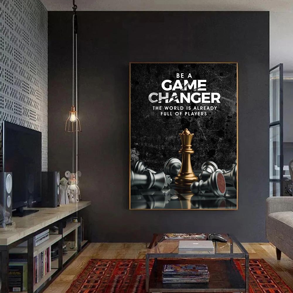 GAME CHANGER Golden King Canvas Printed Mural Posters Chess Is Last Standing In the Chess Board Concept Successful Wall Art Pictures Modern Home Decor