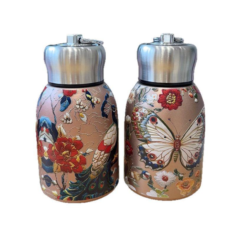 Элегантная ретро золотая чашка-термос с бабочкой и павлином - креативный подарок для дам