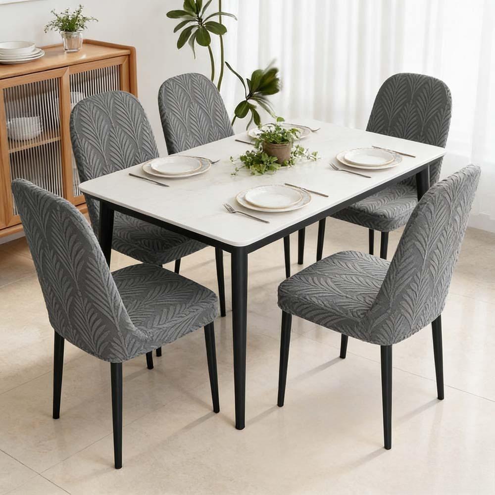 Stretch Chair Cover Leaf Jacquard Dining Chair Slipcover Solid Color Curved Chair Protector for Party Home Pokrowce Na Krzesła