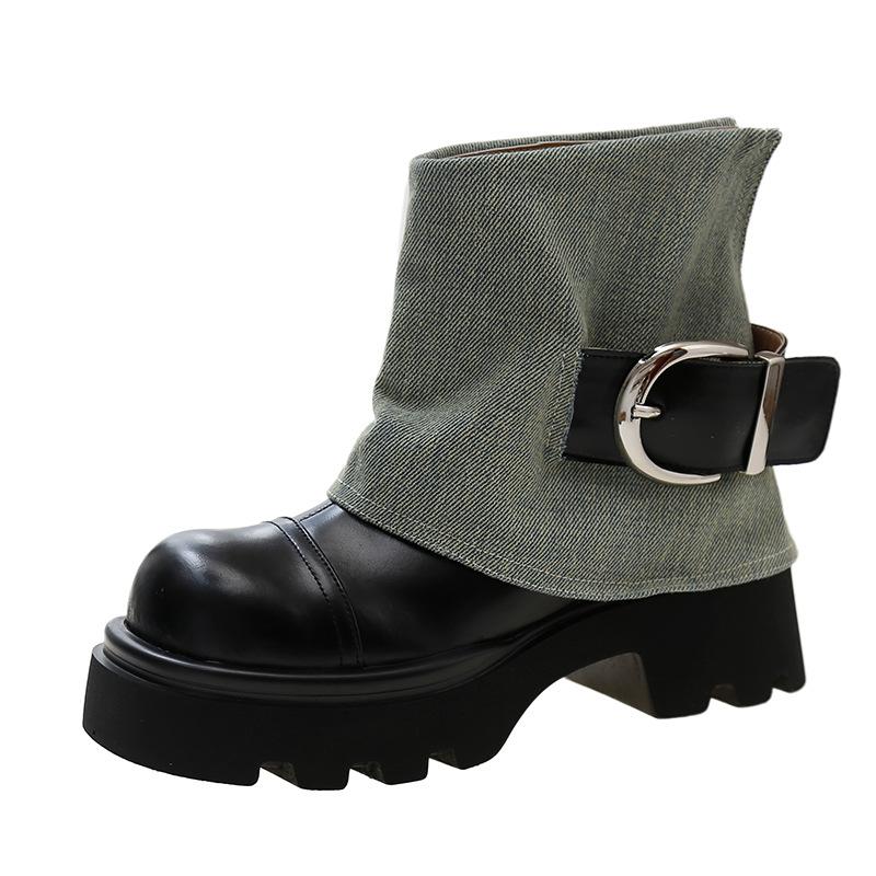 НОВЫЕ плиссированные джинсовые сапоги-ковбойки для женщин 2024 года, осенние сапоги с острым носком и высоким каблуком, женские синие джинсы, ковбойские сапоги