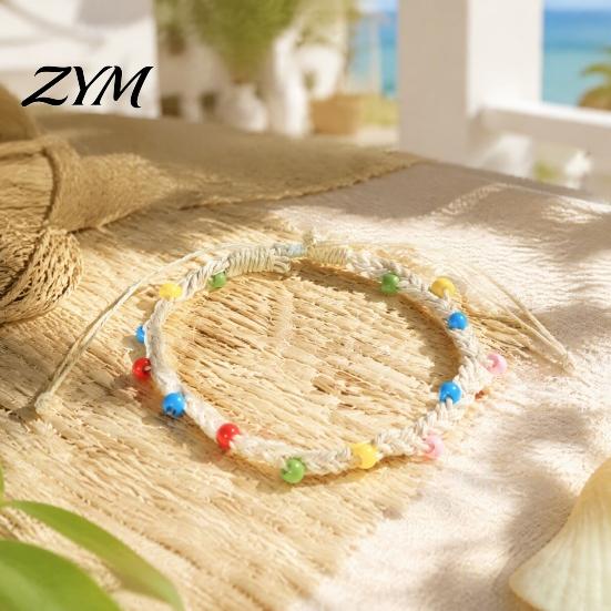 Handmade Woven Rope Wristbands Braided Bracelet for Women, Bohemian Wrist Colorful Summer Beach Accessories with Rice Beads, Adjustable Knot