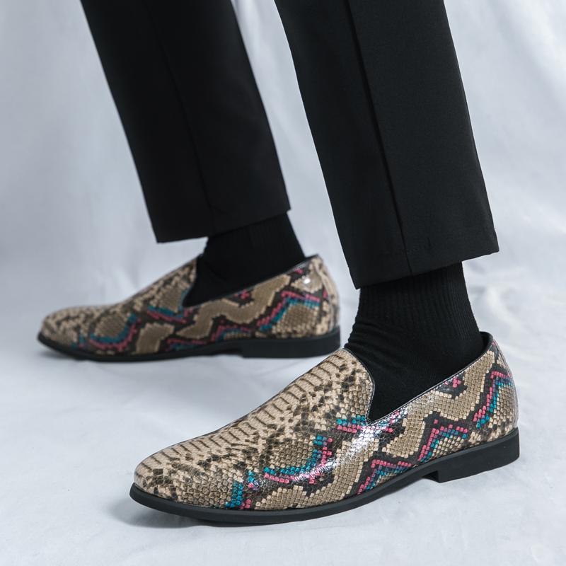 Мужские кожаные лоферы с принтом змеи, деловая повседневная обувь, удобная, дышащая, нескользящая, формальная обувь слипоны